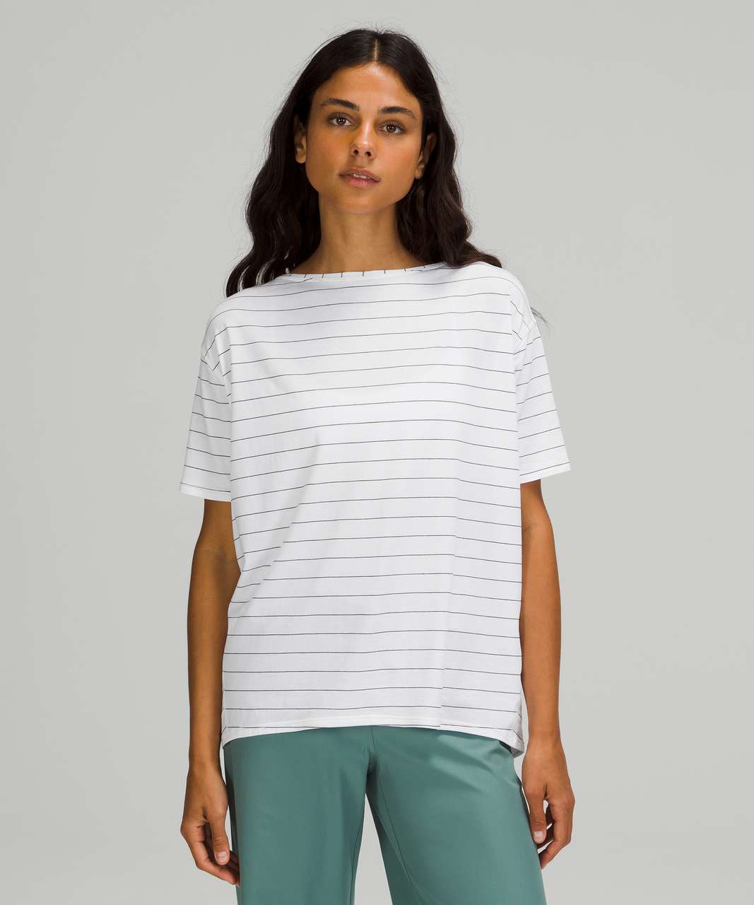 Lululemon Back In Action Short Sleeve - Short Serve Stripe White Black