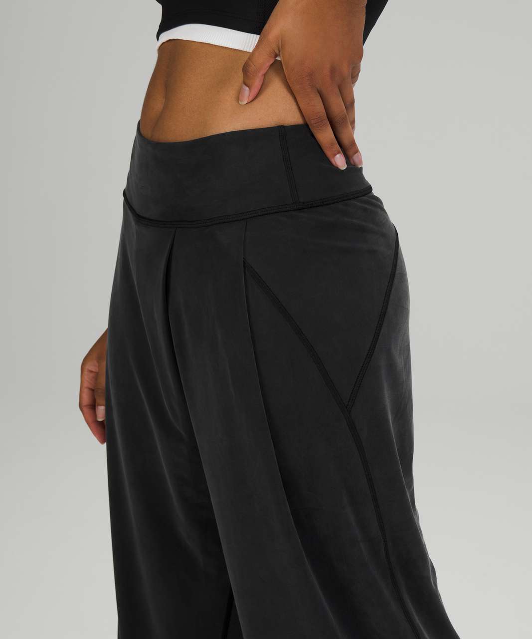 Black High Waisted Woven Stretch Wide Leg Pants