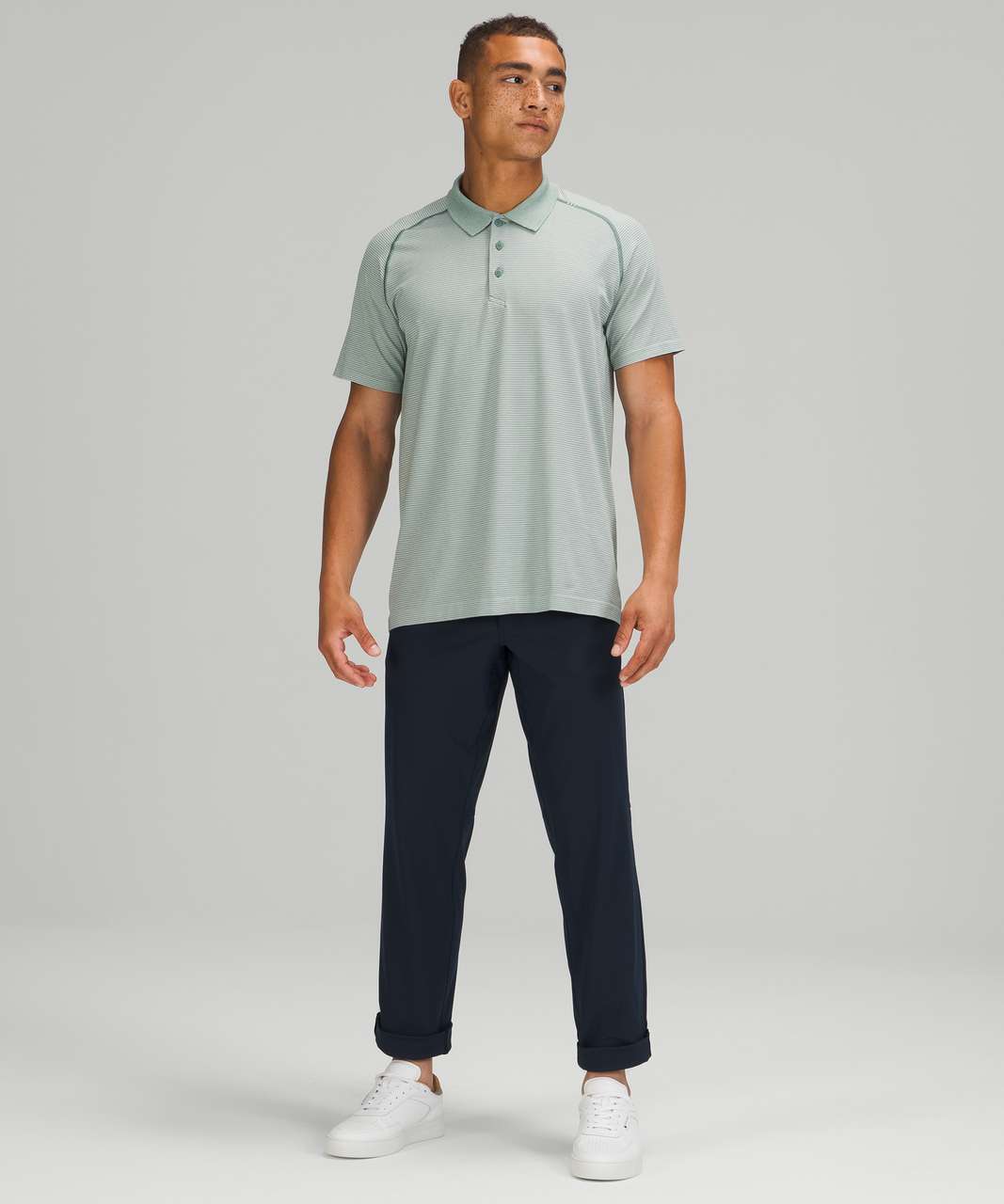 Lululemon Metal Vent Tech Polo 2.0 - Spandex Stripe White / Tidewater Teal