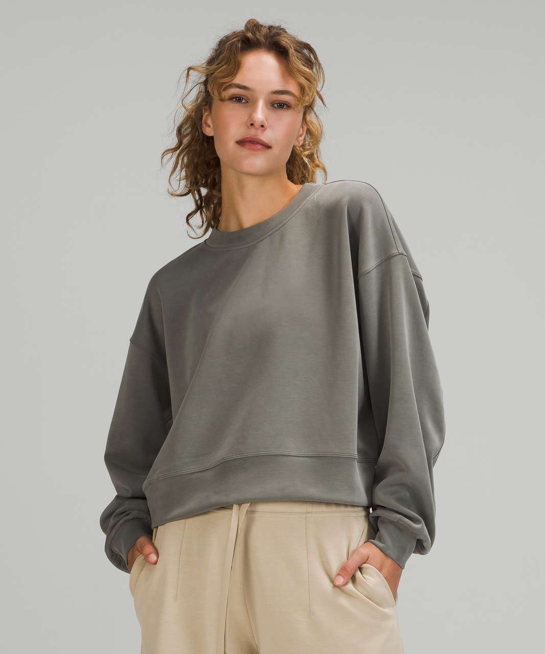 Lululemon Perfectly Oversized Cropped Crew *Softstreme - Grey Sage - lulu  fanatics