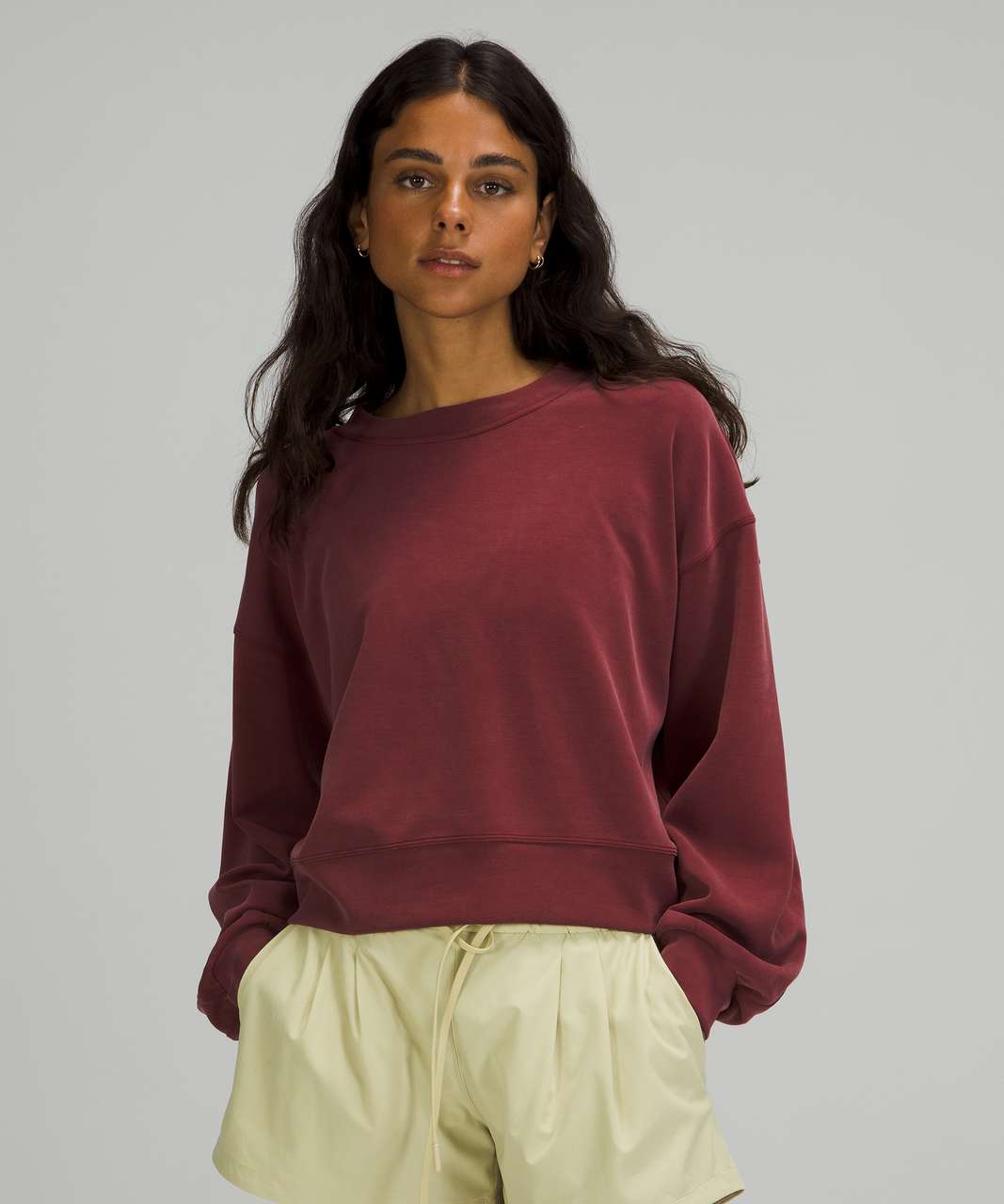 Lululemon Perfectly Oversized Cropped Crew *Softstreme - Red Merlot - lulu  fanatics