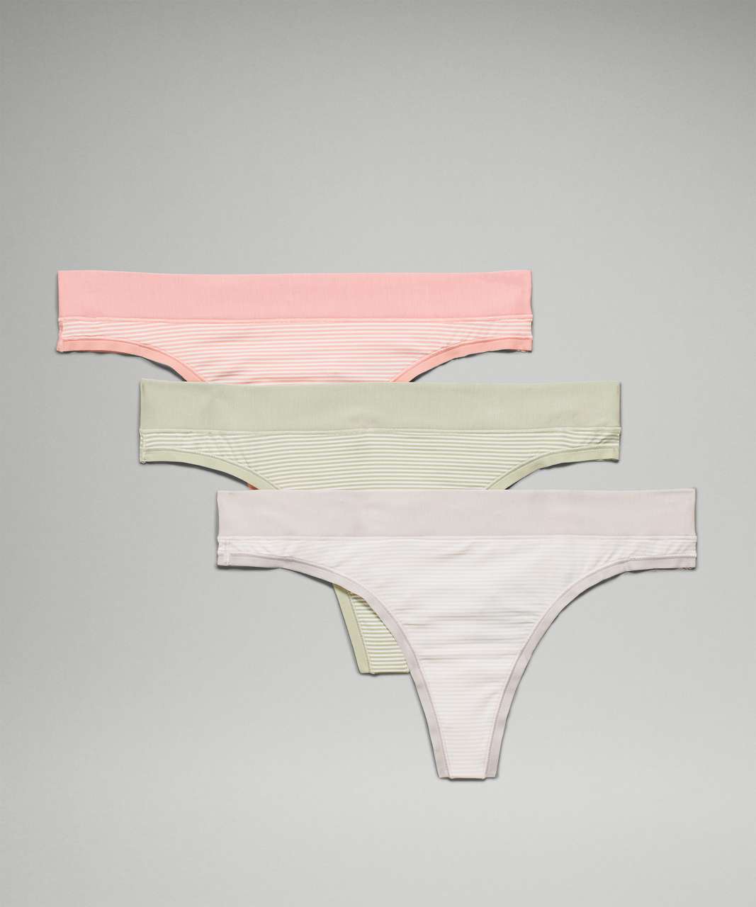 Lululemon UnderEase Mid Rise Thong Underwear 3 Pack - Pink Puff / Pink Puff / Chrome / Chrome / Green Fern / Green Fern