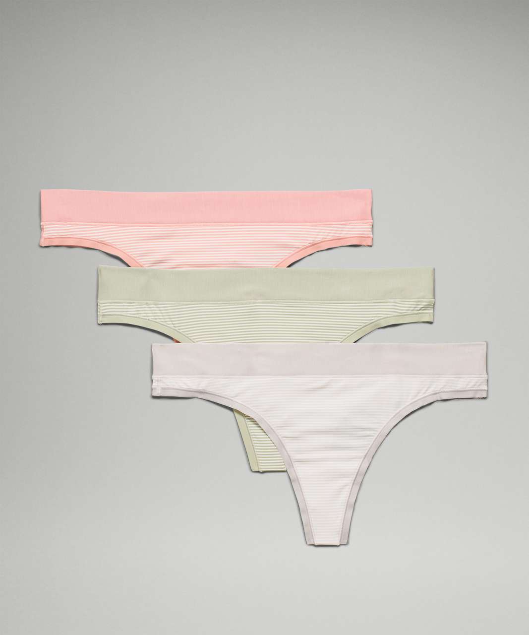 Lululemon UnderEase Mid Rise Thong Underwear 3 Pack - Pink Puff / Pink Puff  / Chrome / Chrome / Green Fern / Green Fern - lulu fanatics