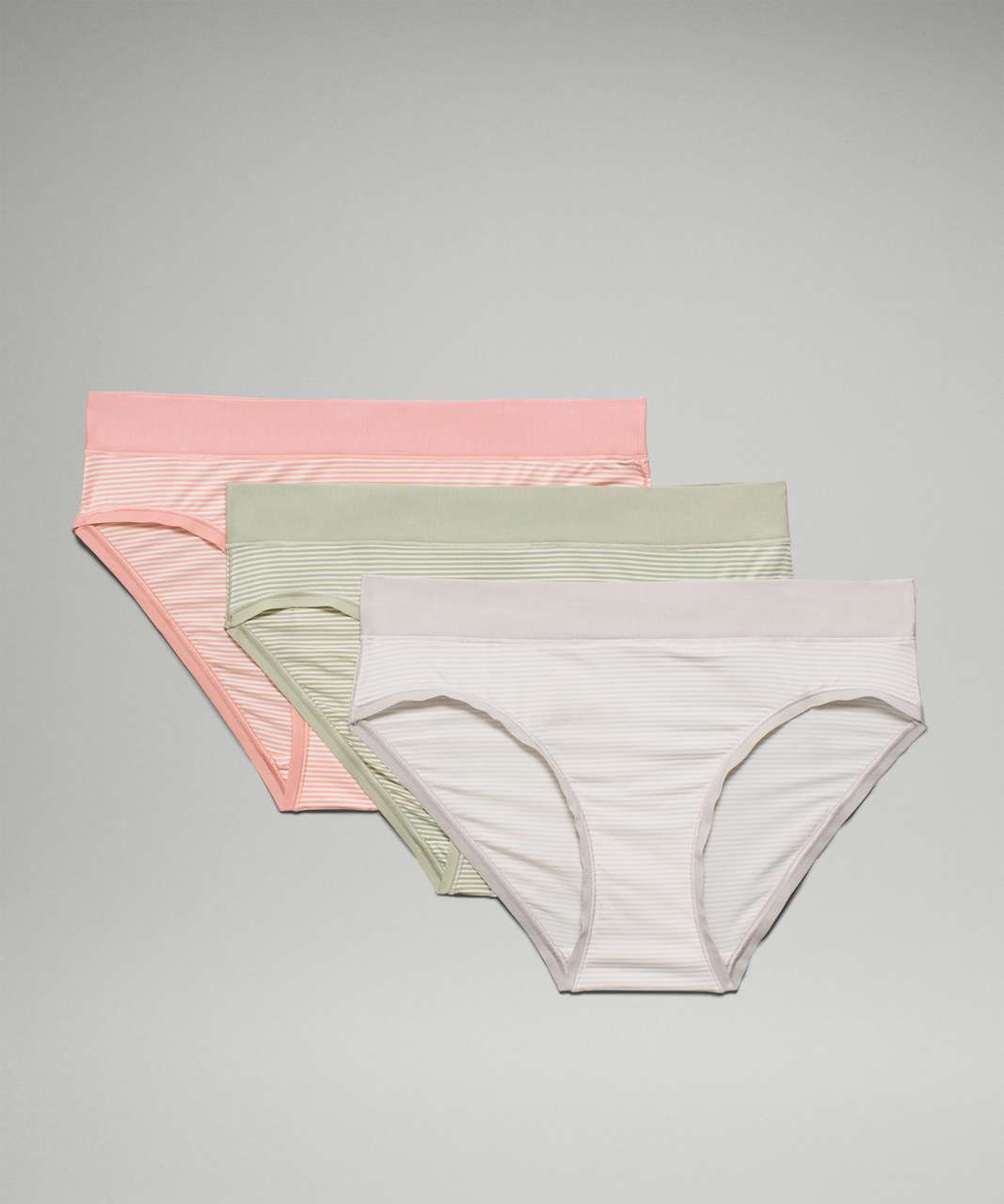 Lululemon UnderEase Mid Rise Bikini Underwear 3 Pack - Pink Puff / Pink  Puff / Chrome / Chrome / Green Fern / Green Fern - lulu fanatics