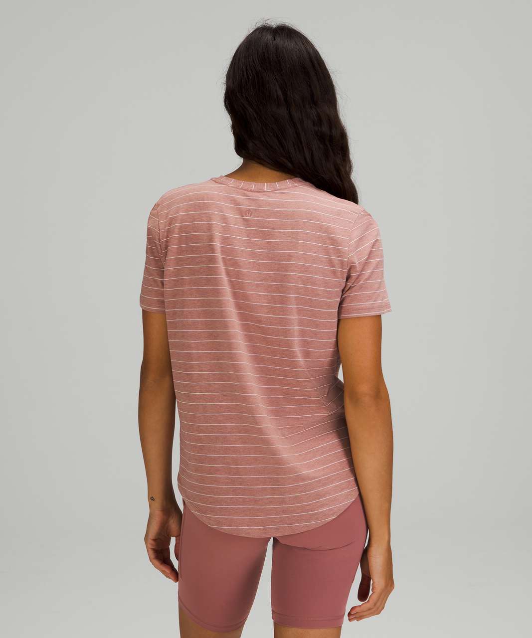 Lululemon Love Crew Short Sleeve T-Shirt - Short Serve Stripe Heathered Spiced Chai White