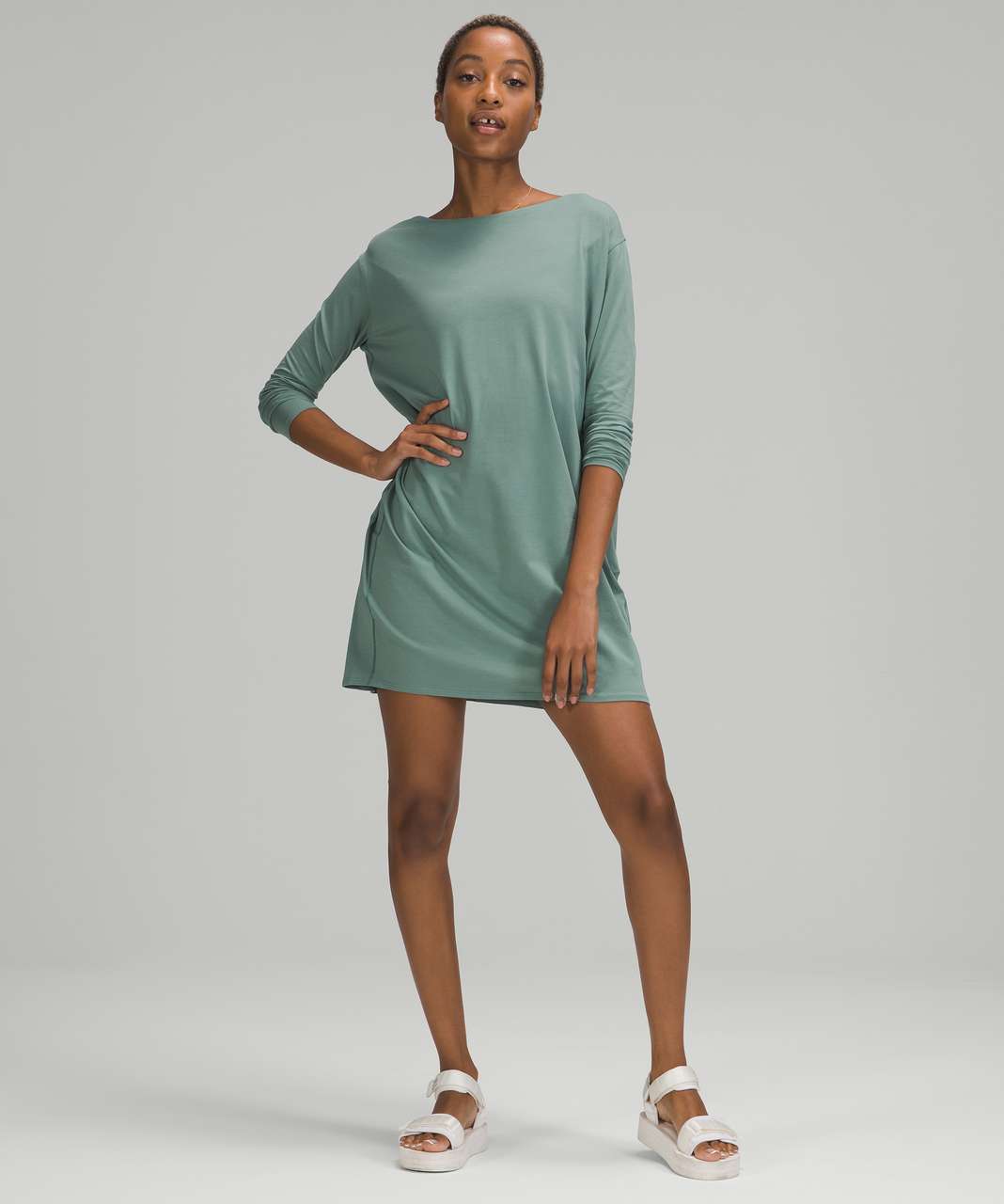 Lululemon Back in Action Long Sleeve Dress - Tidewater Teal - lulu fanatics