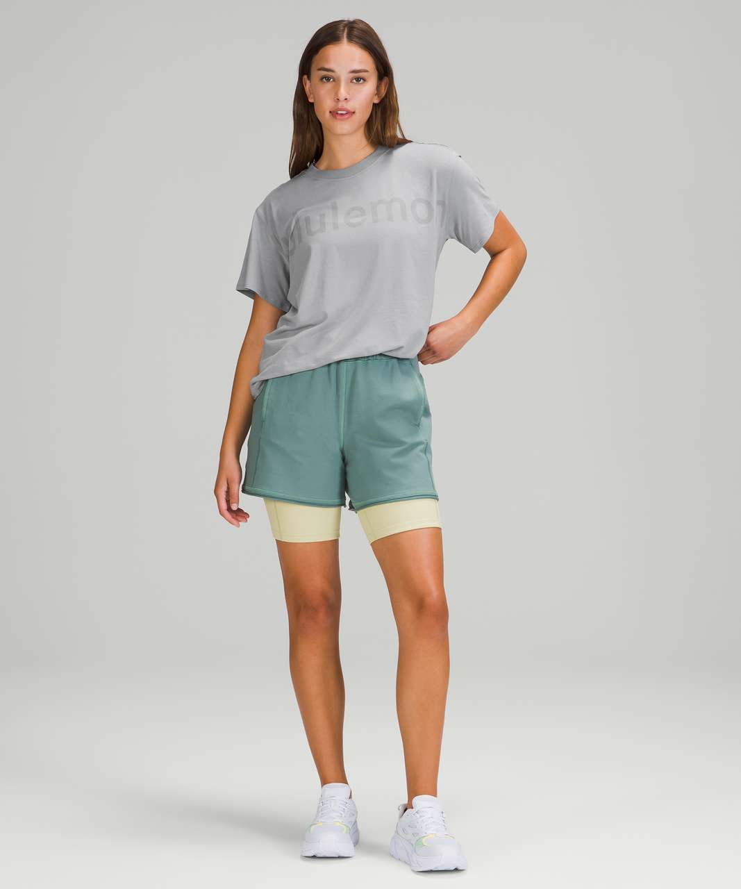 Lululemon All Yours Short Sleeve Train In Speckle Rhino Grey/black