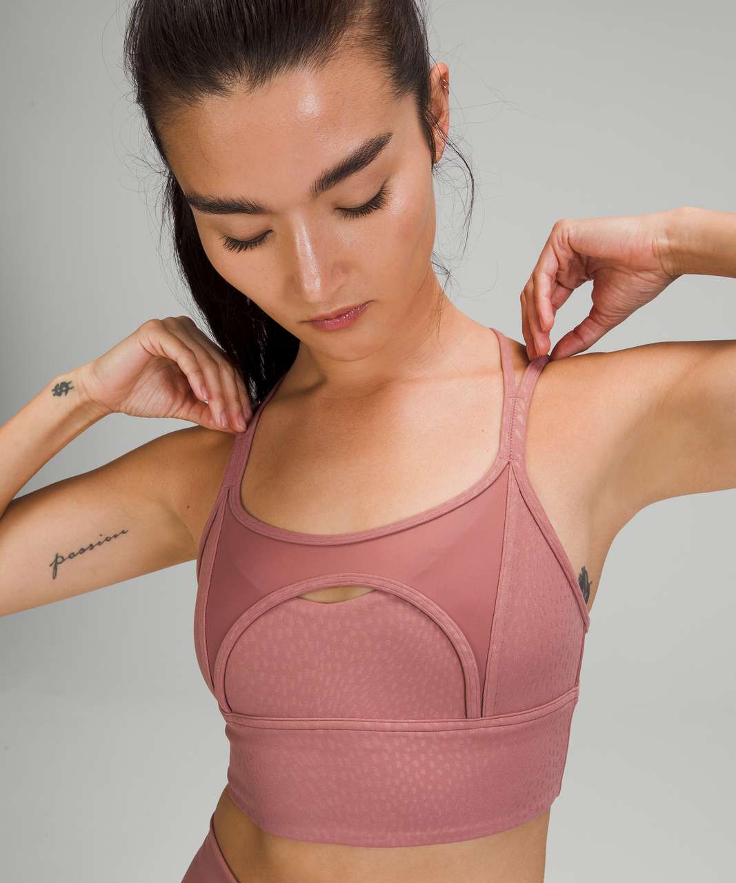 Lululemon Nulu™ and Mesh Yoga Bra *Light Support, A/B Cups - Jewel Emboss Spiced Chai / Spiced Chai