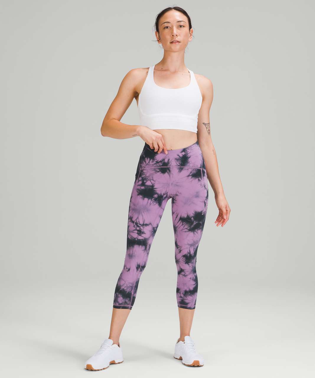 Lululemon Power Thru High-Rise Crop 23" - Over Tie Dye Wisteria Purple Graphite Grey