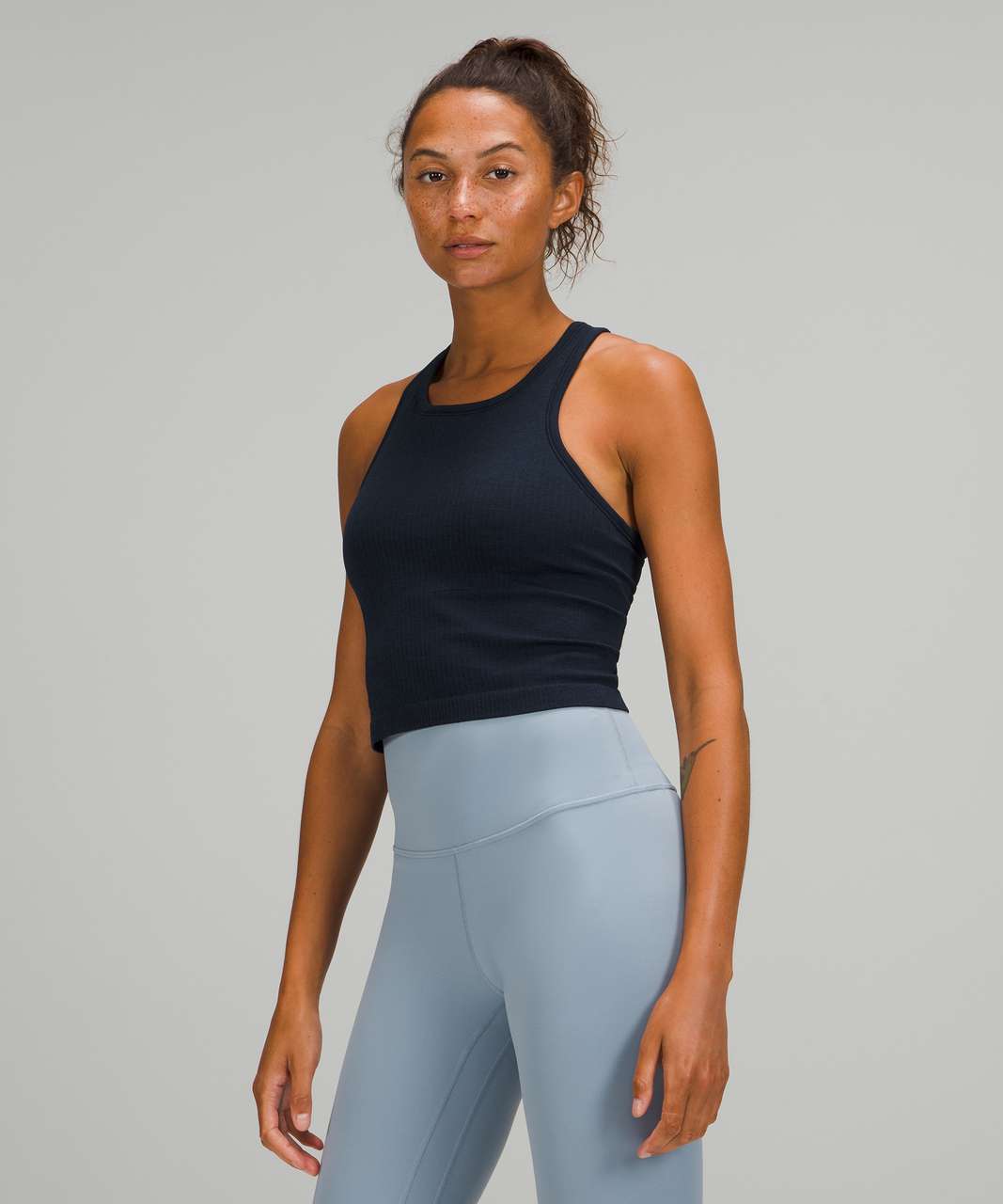 Lululemon Ebb to Street Cropped Racerback Tank Top - Distorted Noise Mineral  Blue / Pastel Blue - lulu fanatics