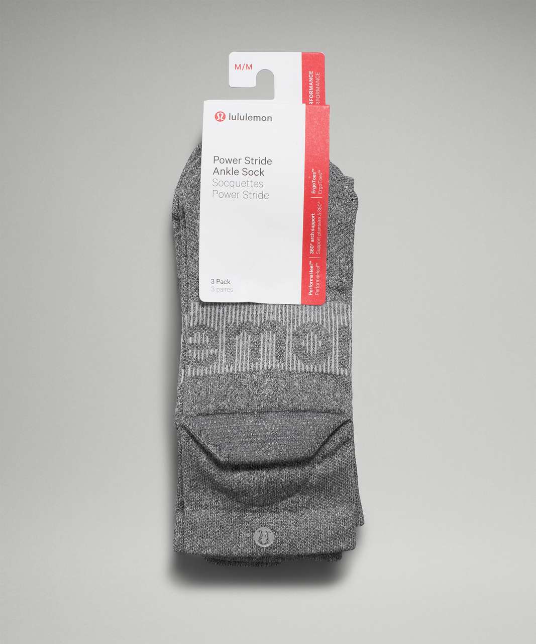 Lululemon Power Stride Ankle Sock *3 Pack - Heather Grey / Heather Grey / Heather Grey