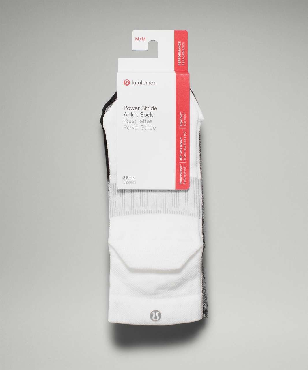 Lululemon Power Stride Ankle Sock *3 Pack - White / Heather Grey / Black