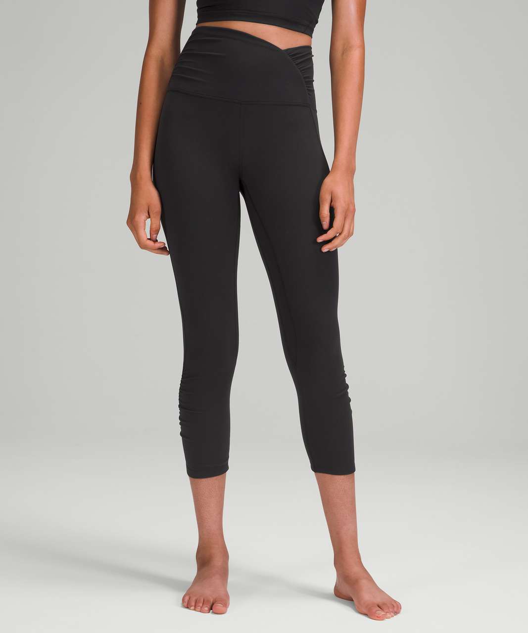 Lululemon Black Mid Rise Side Ruched Pull On Solid Leggings Pants