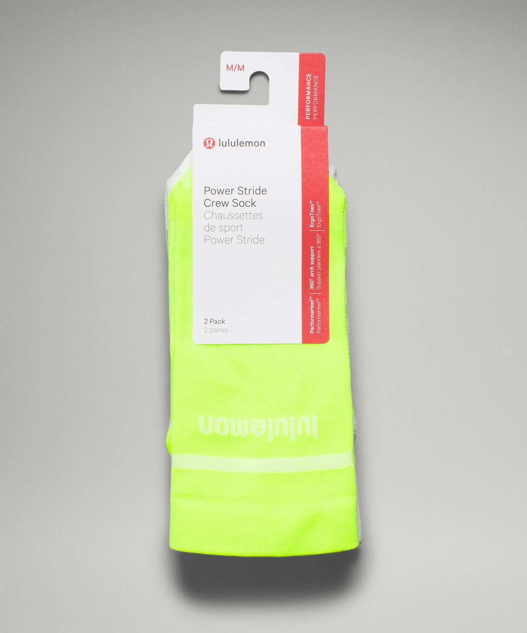 Lululemon Power Stride Crew Sock Stripe *2 Pack - Highlight Yellow / White