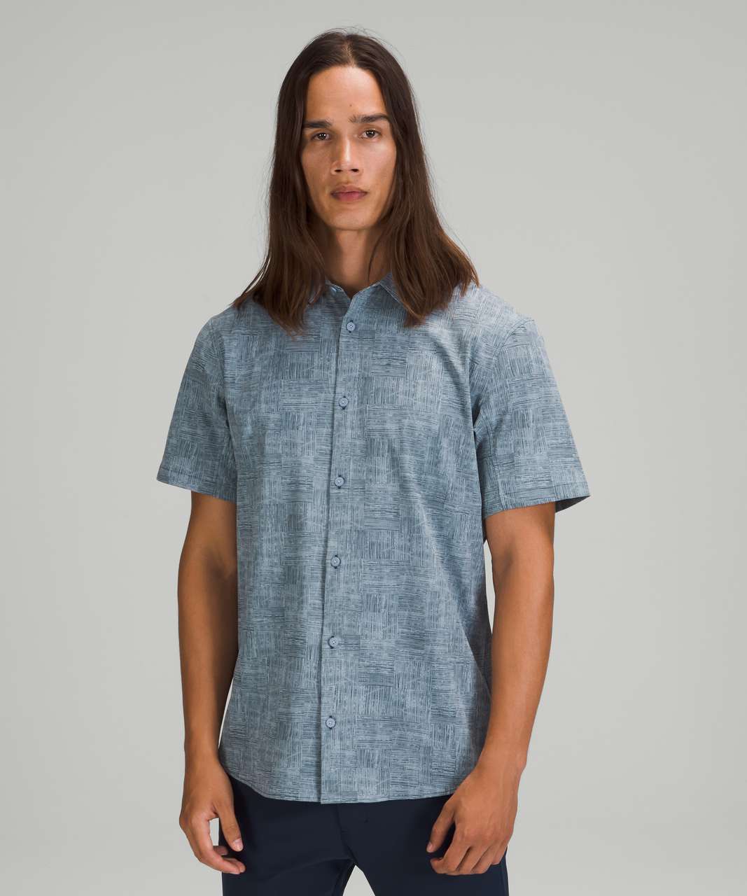 Lululemon Airing Easy Short Sleeve Shirt *Ventlight™ Mesh - Offset Stripe Chambray True Navy