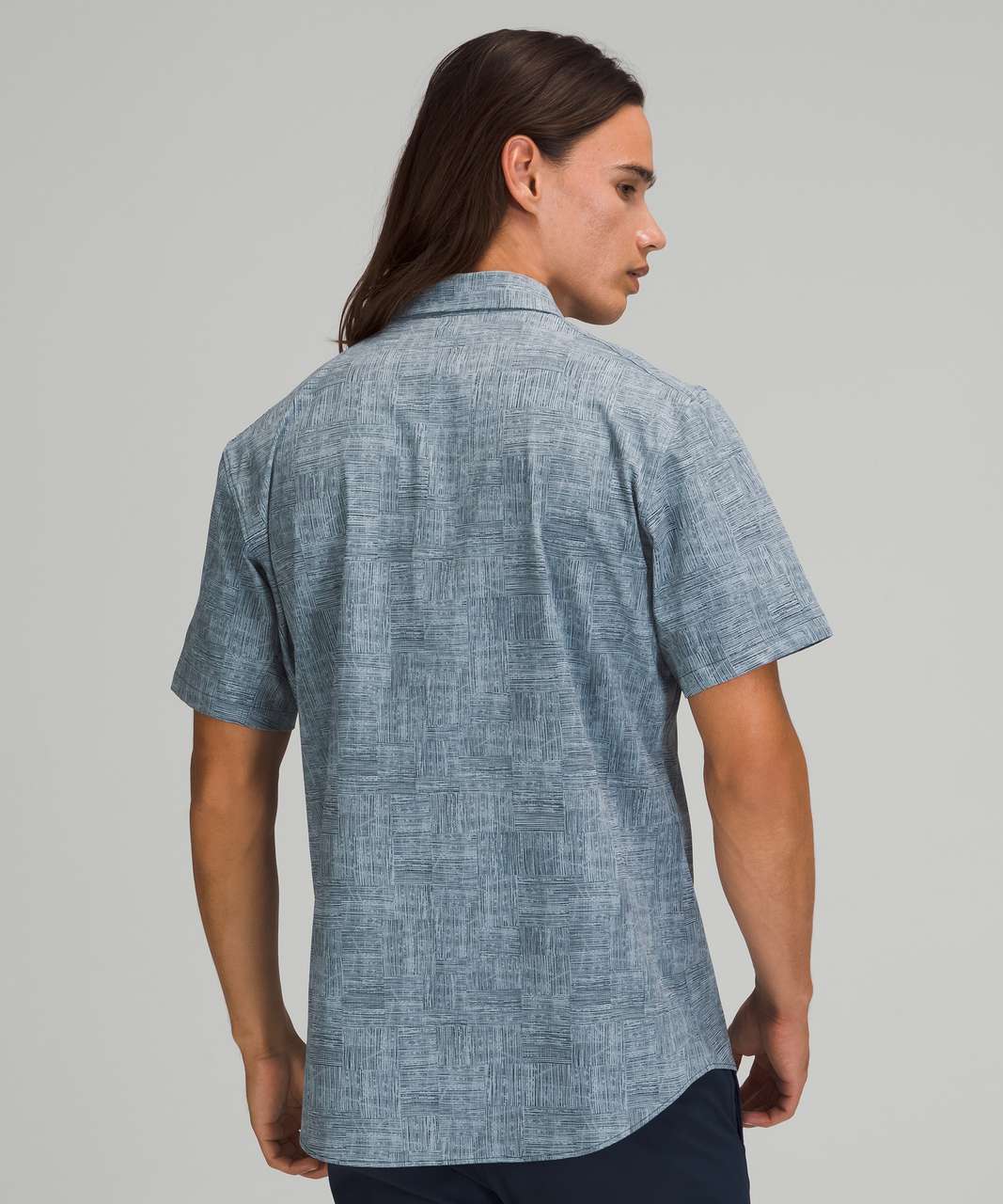 Lululemon Airing Easy Short Sleeve Shirt *Ventlight™ Mesh - Offset Stripe Chambray True Navy