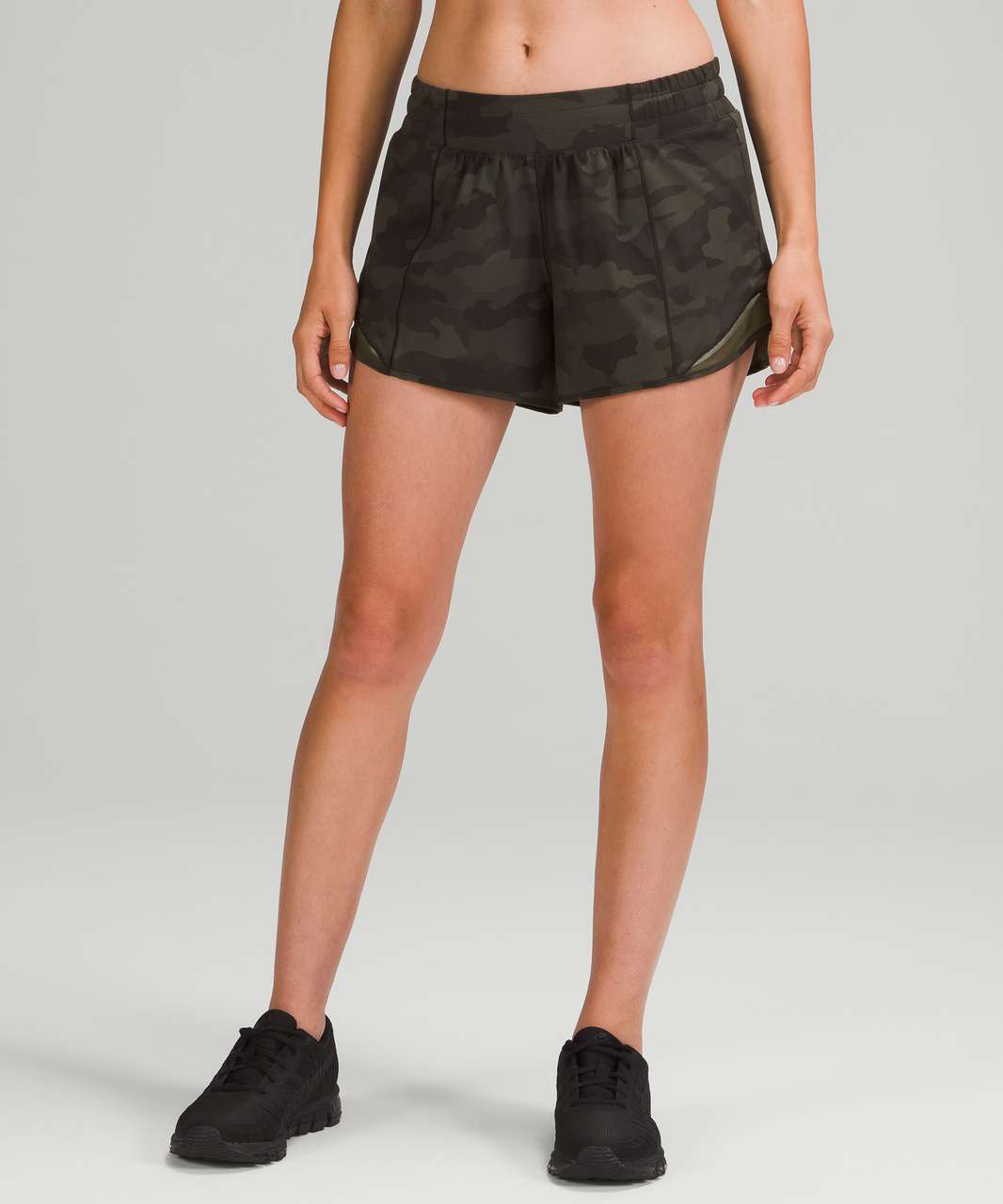 Lululemon Hotty Hot Low-rise Lined Shorts 4 In Heritage 365 Camo Dusky  Lavender /army Green