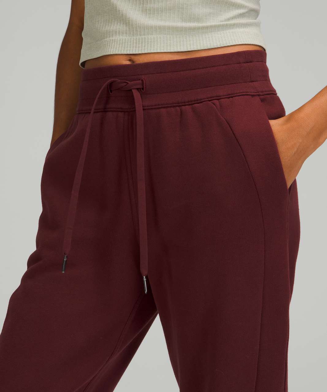 Zyia Pants Womens Medium Maroon Red Fleece High Rise Joggers Zip