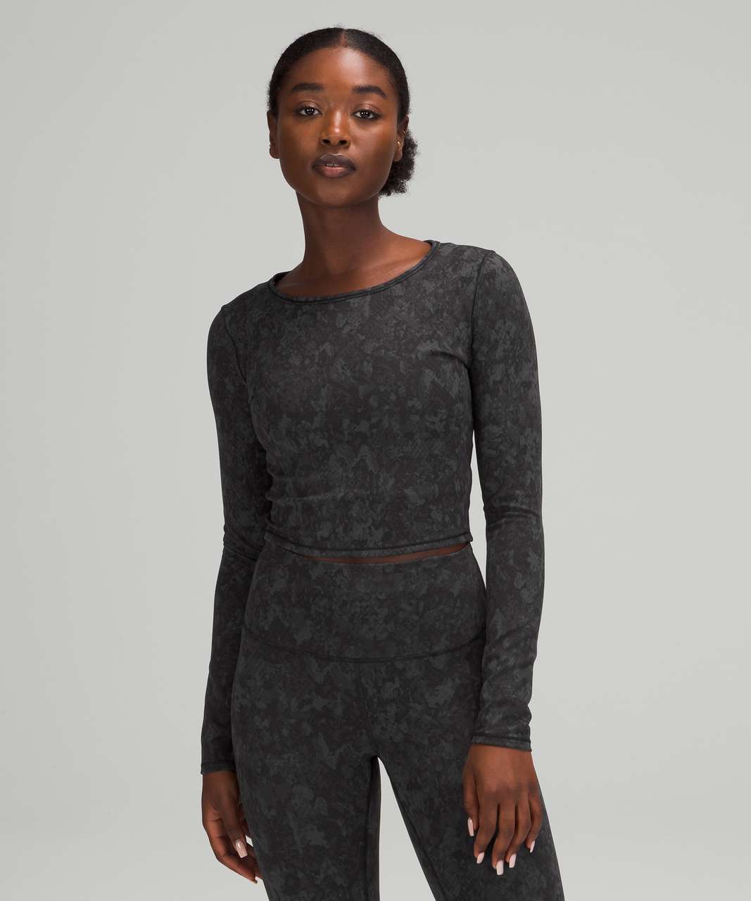 Lululemon Wunder Train Cropped Long Sleeve Shirt - Hideaway Camo Deep Coal Multi