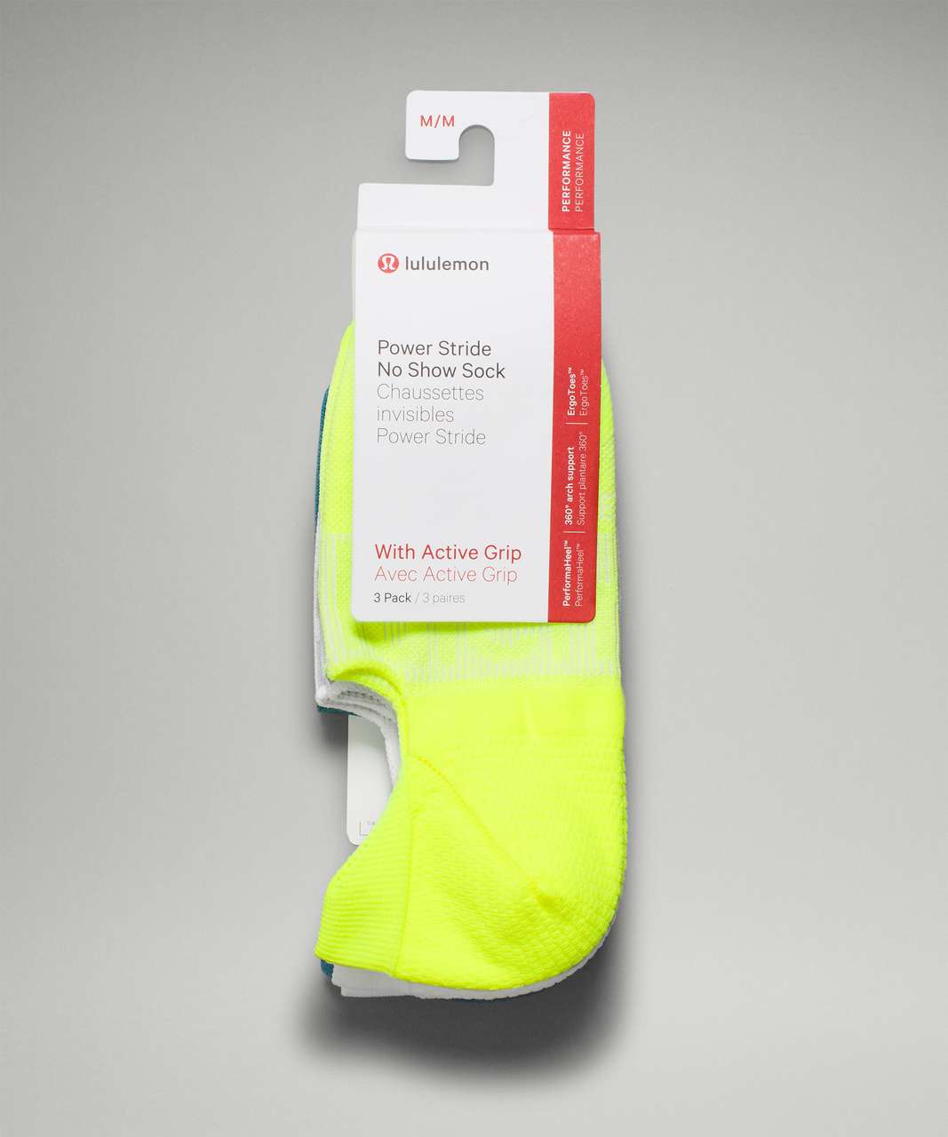 Lululemon Power Stride No-Show Sock with Active Grip *3 Pack - Highlight Yellow / White / Capture Blue