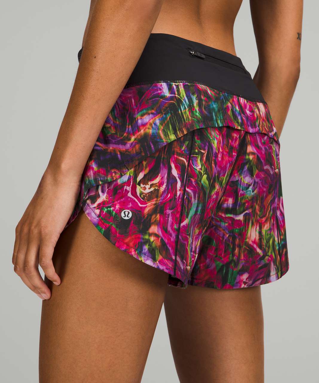 Lululemon Speed Up Mid-Rise Short 4" - Hyper Flow Pink Multi / Black