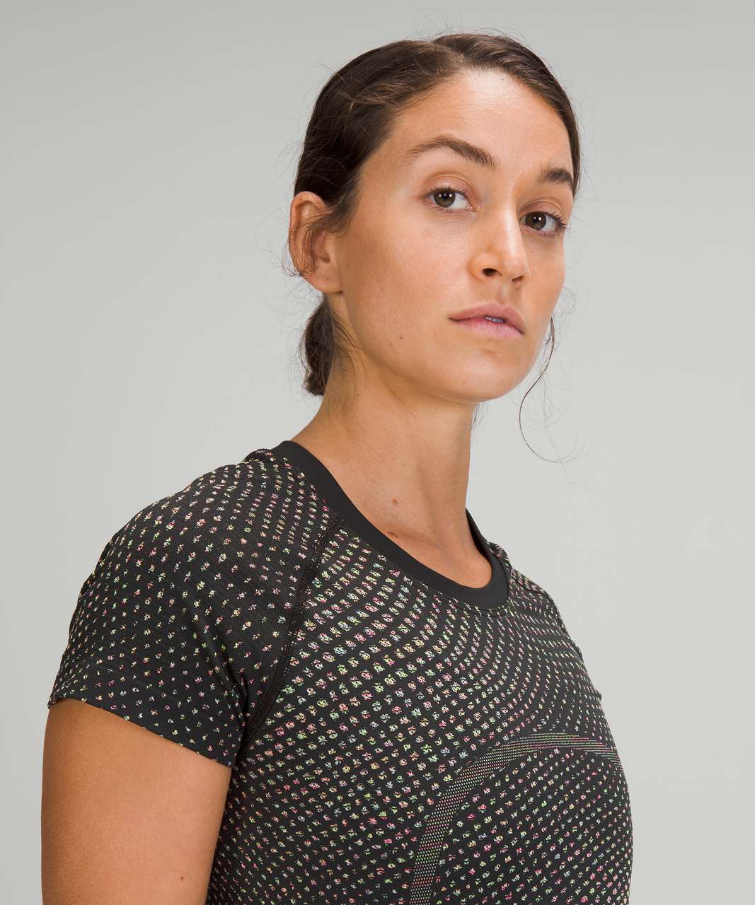 Lululemon Swiftly Tech Short Sleeve Shirt 2.0 - Grid Warp Black / Neon Multi