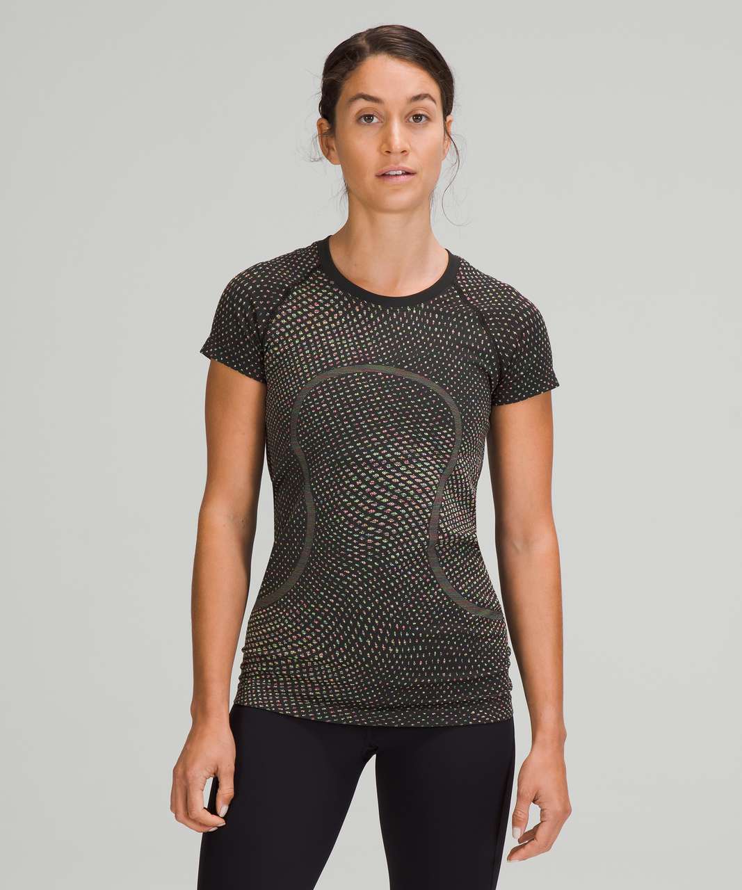 Lululemon Swiftly Tech Short Sleeve Shirt 2.0 - Grid Warp Black / Neon  Multi - lulu fanatics