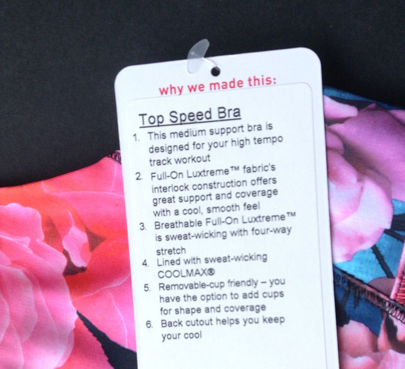 Lululemon Top Speed Bra - Secret Garden