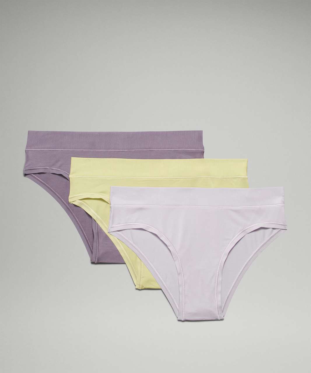 Lululemon UnderEase Mid Rise Cheeky Bikini Underwear 3 Pack - Chrome / Dusky Lavender / Dew Green