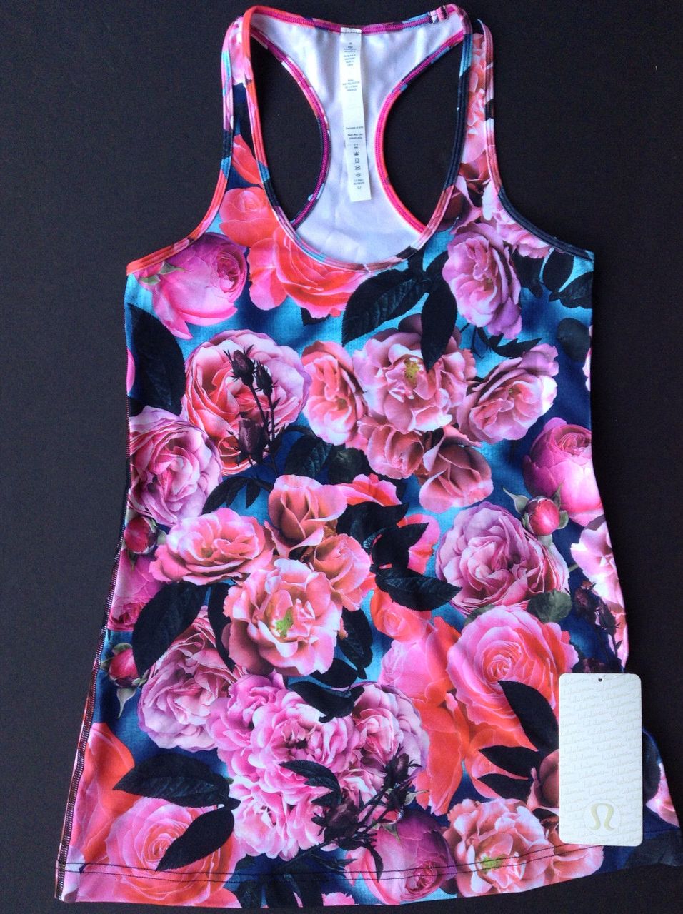 Lululemon Cool Racerback Tank Top 2 Secret Garden Floral Pink Turquoise Sz 2