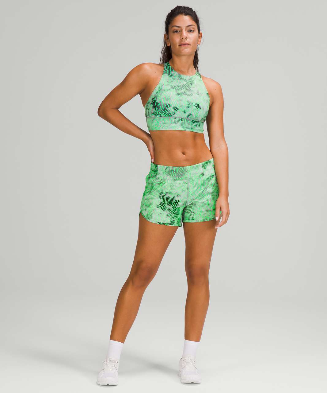 Lululemon SeaWheeze Energy Bra High-Neck Longline *Medium Support, B-D Cups - Euphoria Fluro Green Multi