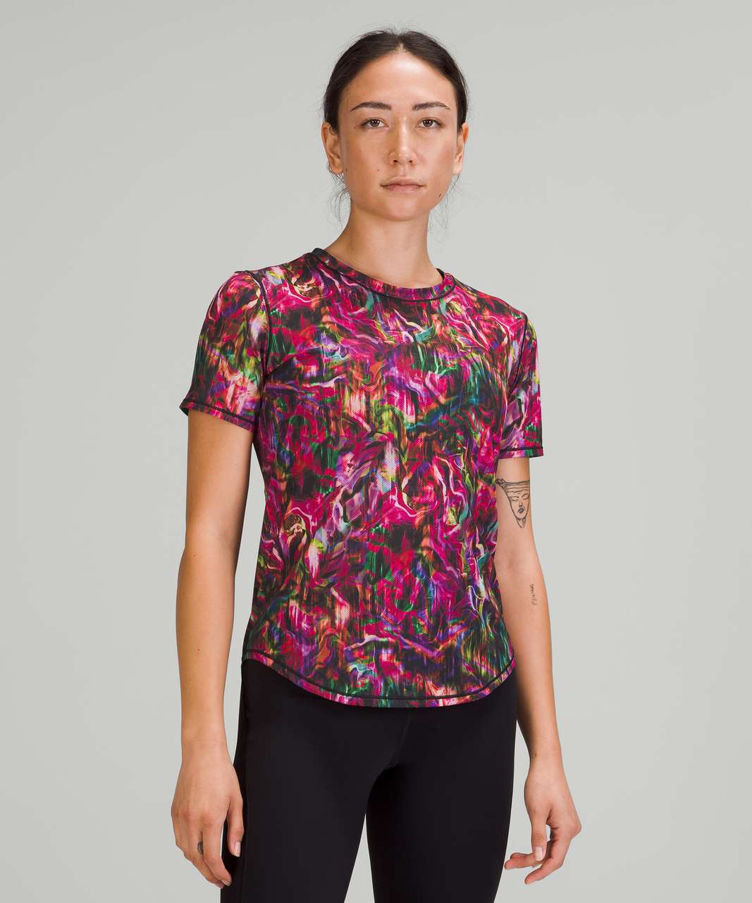 Lululemon High Neck Running and Training T-Shirt - Hyper Flow Pink Multi