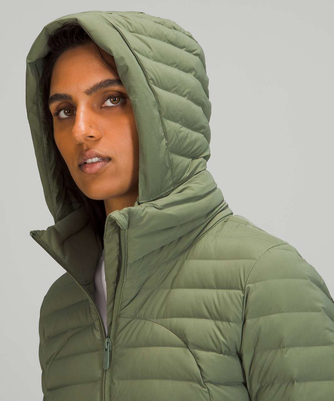 Ladies Wild Olive Green Long Puffer Jacket With Hood | Jacket