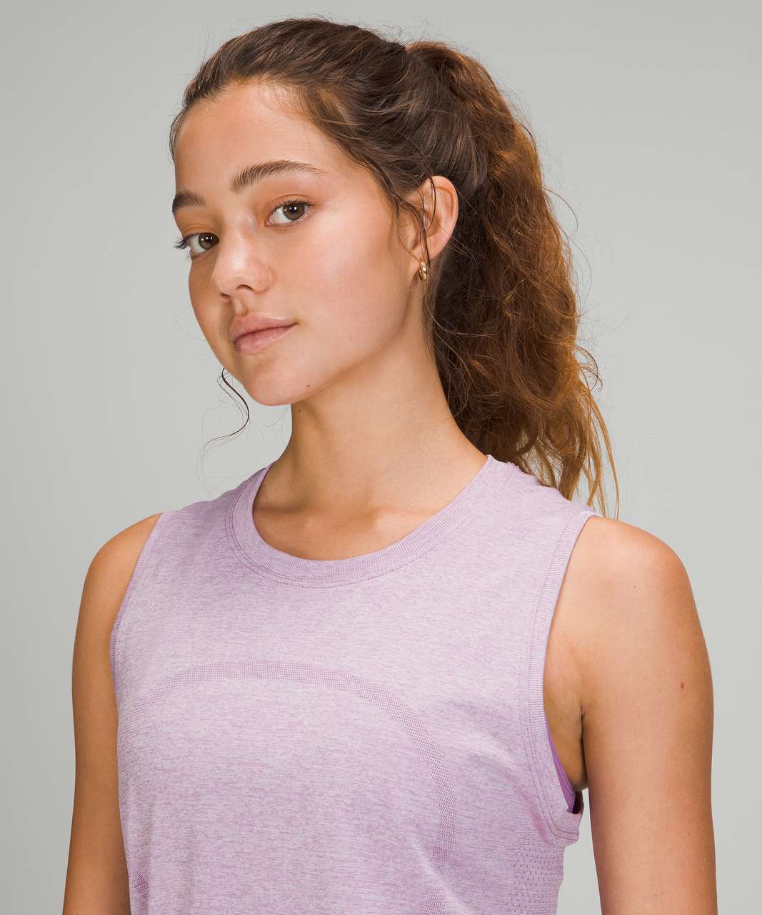 Swiftly Breathe Muscle Tank in Pink Mist (10) Track That Mid-Rise 5” Short  in Wisteria Purple (10) Power Stride Tab Sock in Pink Puff (M) : r/lululemon