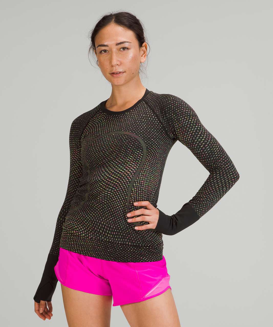 Lululemon Swiftly Tech Long Sleeve 2.0 - Grid Warp Black / Neon Multi -  lulu fanatics