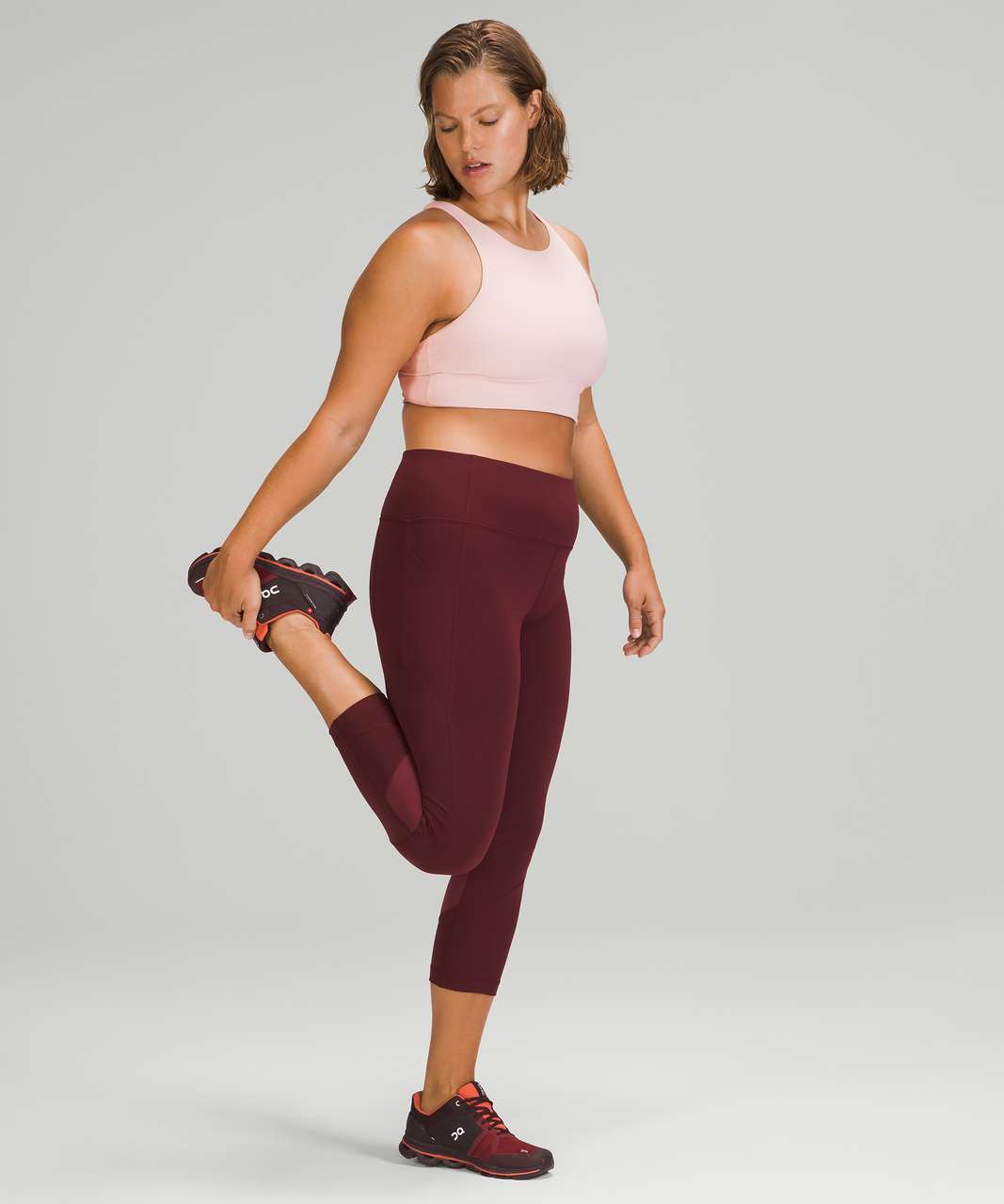 Lululemon Energy Bra High-Neck Longline Rib *Medium Support, B–D Cups -  Pink Bliss - lulu fanatics