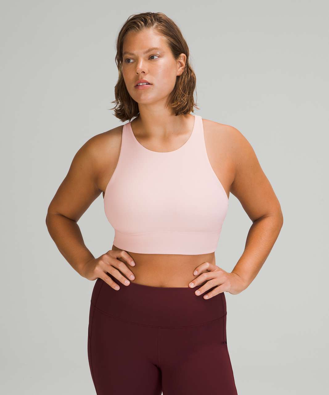 Lululemon Energy Bra High-Neck Longline Rib *Medium Support, B–D Cups -  Pink Bliss - lulu fanatics