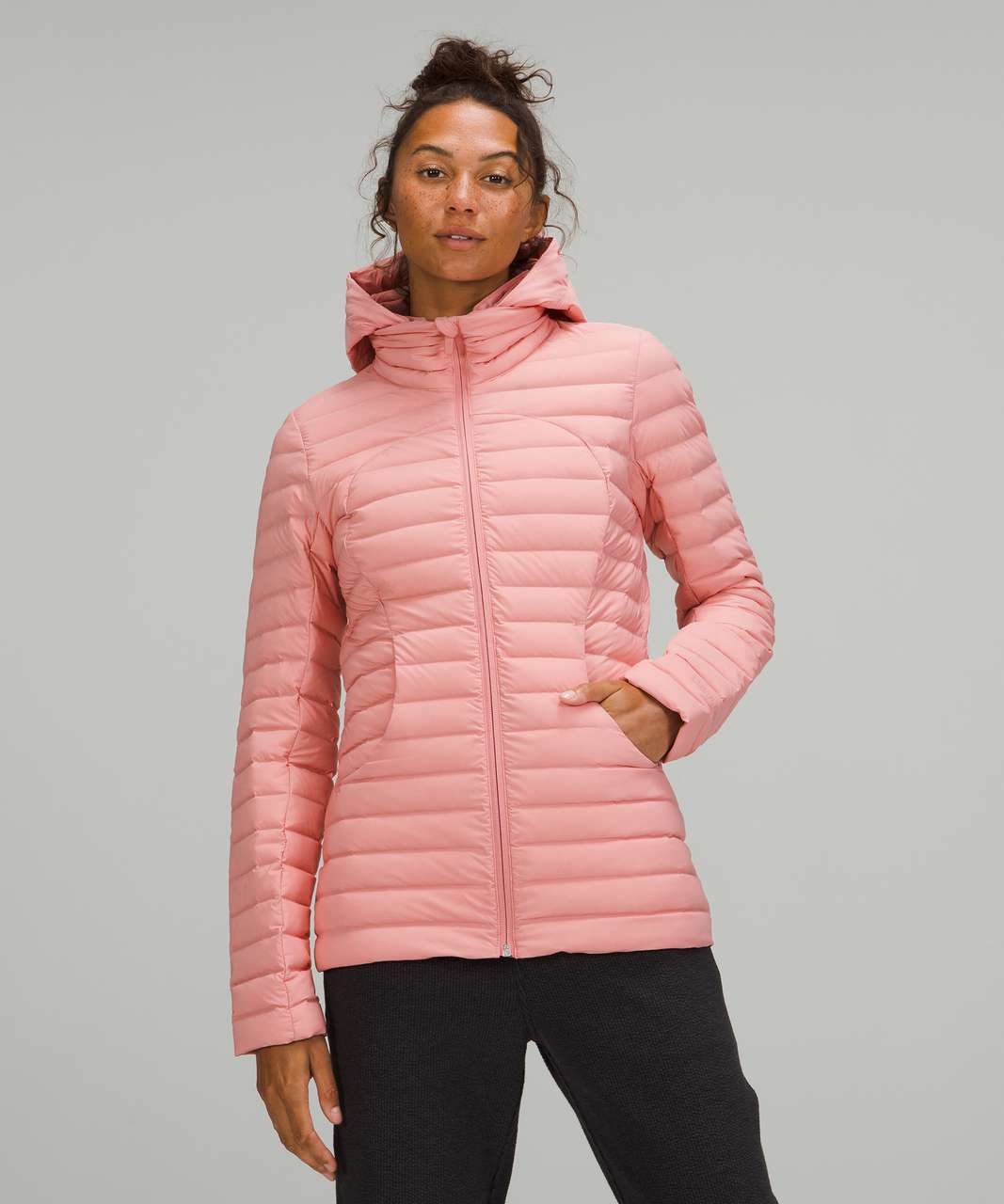 Lululemon Down For It All Jacket Full Zip Hood Size 10 Pink Mist PIMI  26618.