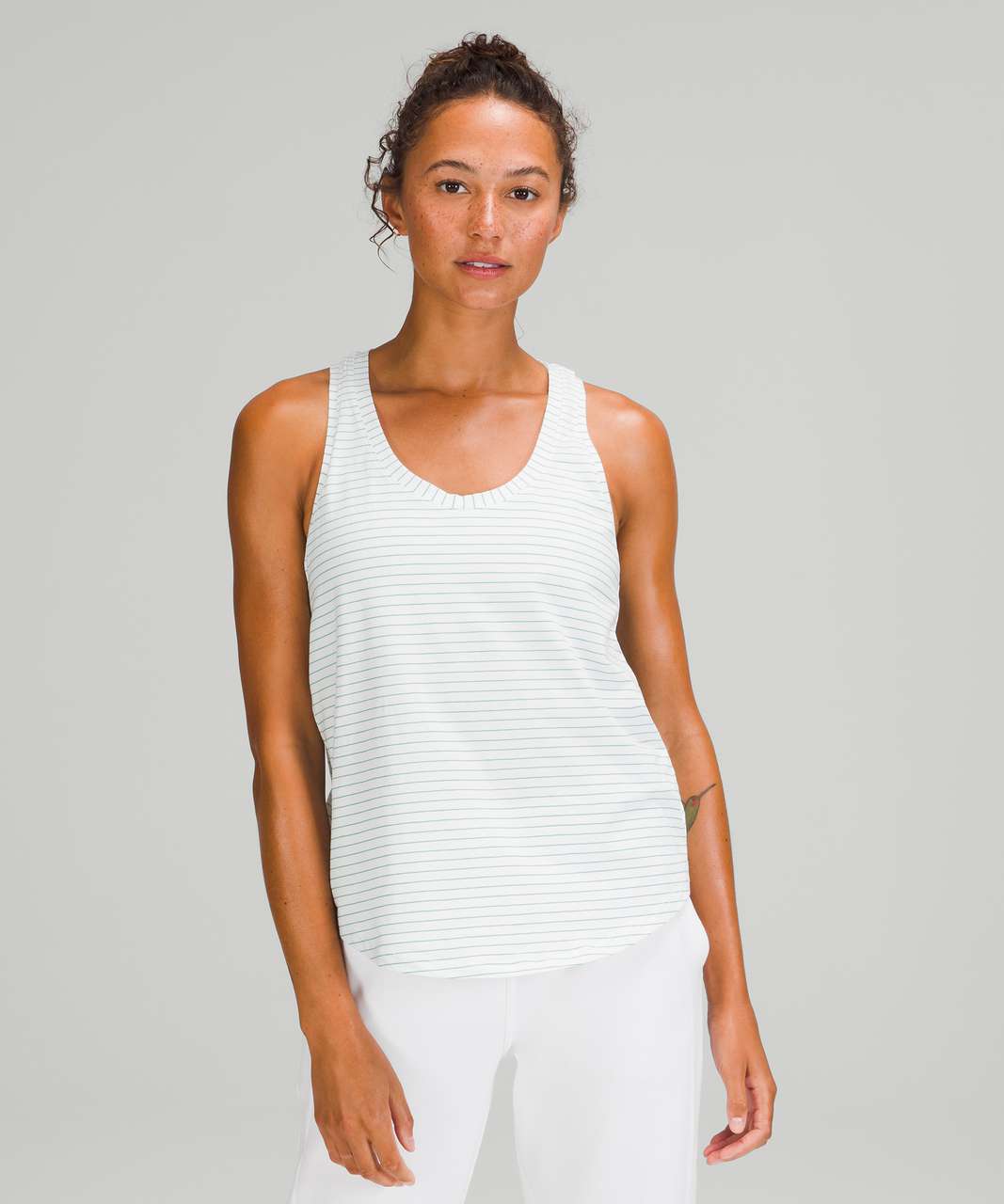 Lululemon Love Tank Top - Synchronise Stripe White Maldives Green