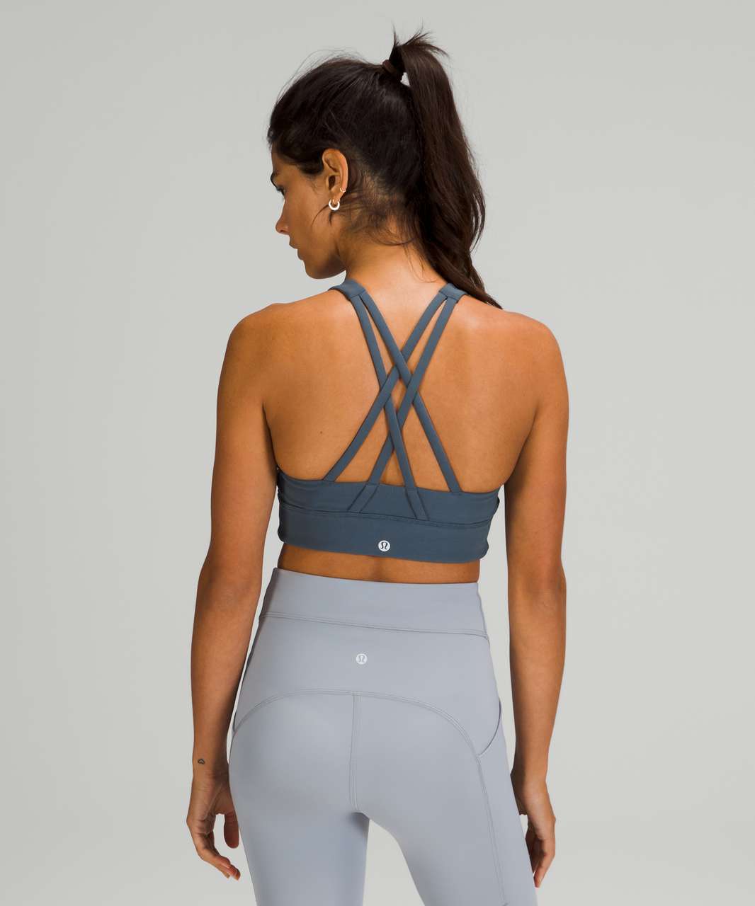 Lululemon Energy Bra High-Neck Longline Rib *Medium Support, B–D Cups -  Iron Blue - lulu fanatics