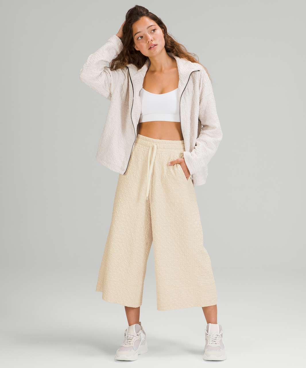 Lululemon Rippled Wide Leg Super-High-Rise Crop - White Opal - lulu fanatics