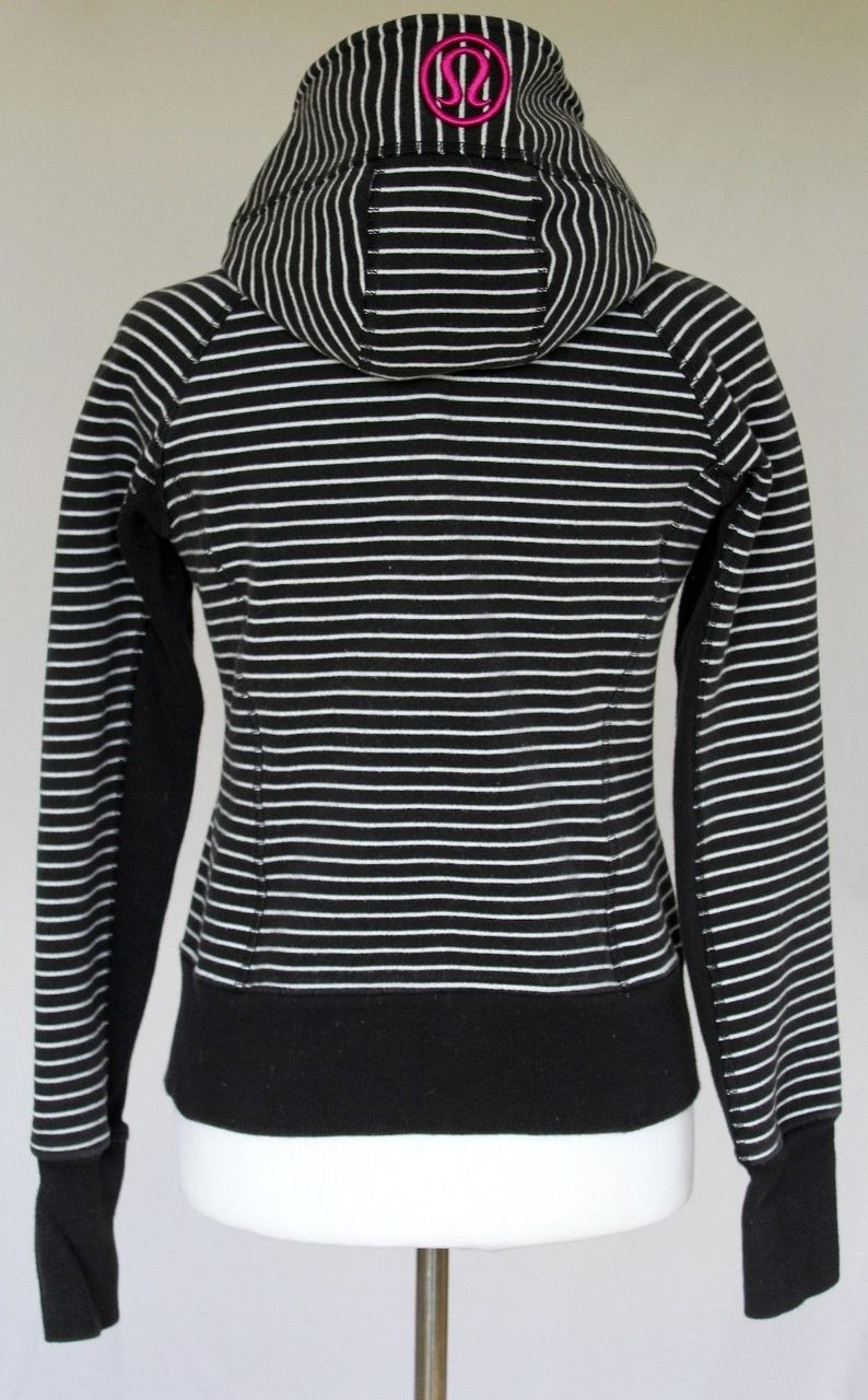 lululemon athletica, Jackets & Coats, Lululemon Parallel Black Navy White  Striped Scuba Hoodie Ii Zip Up Jacket