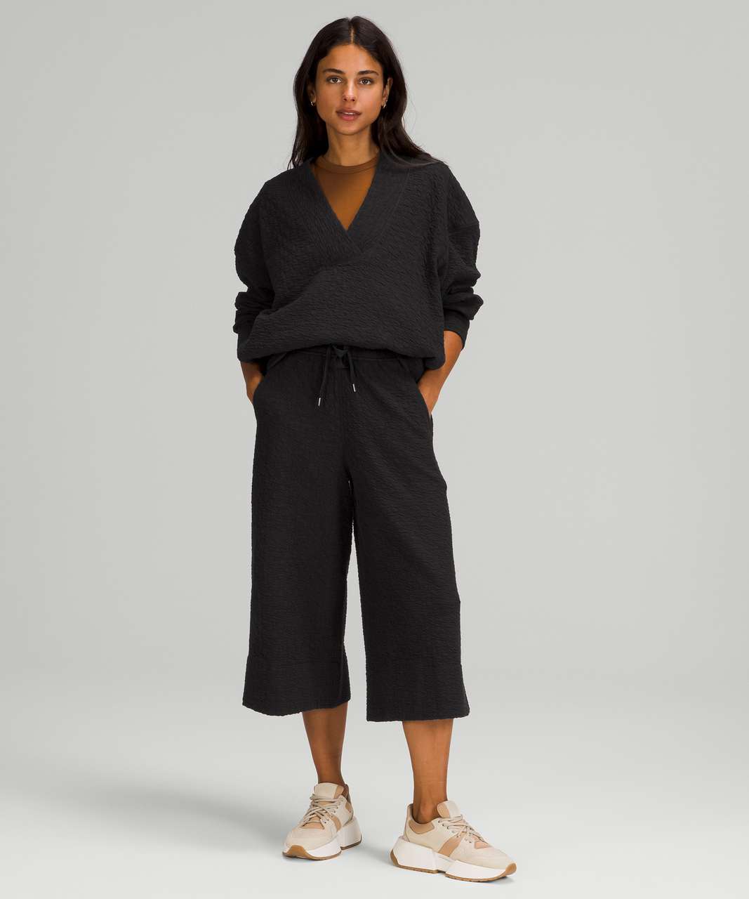 Lululemon Rippled Wide Leg Super-High-Rise Crop - Black - lulu fanatics