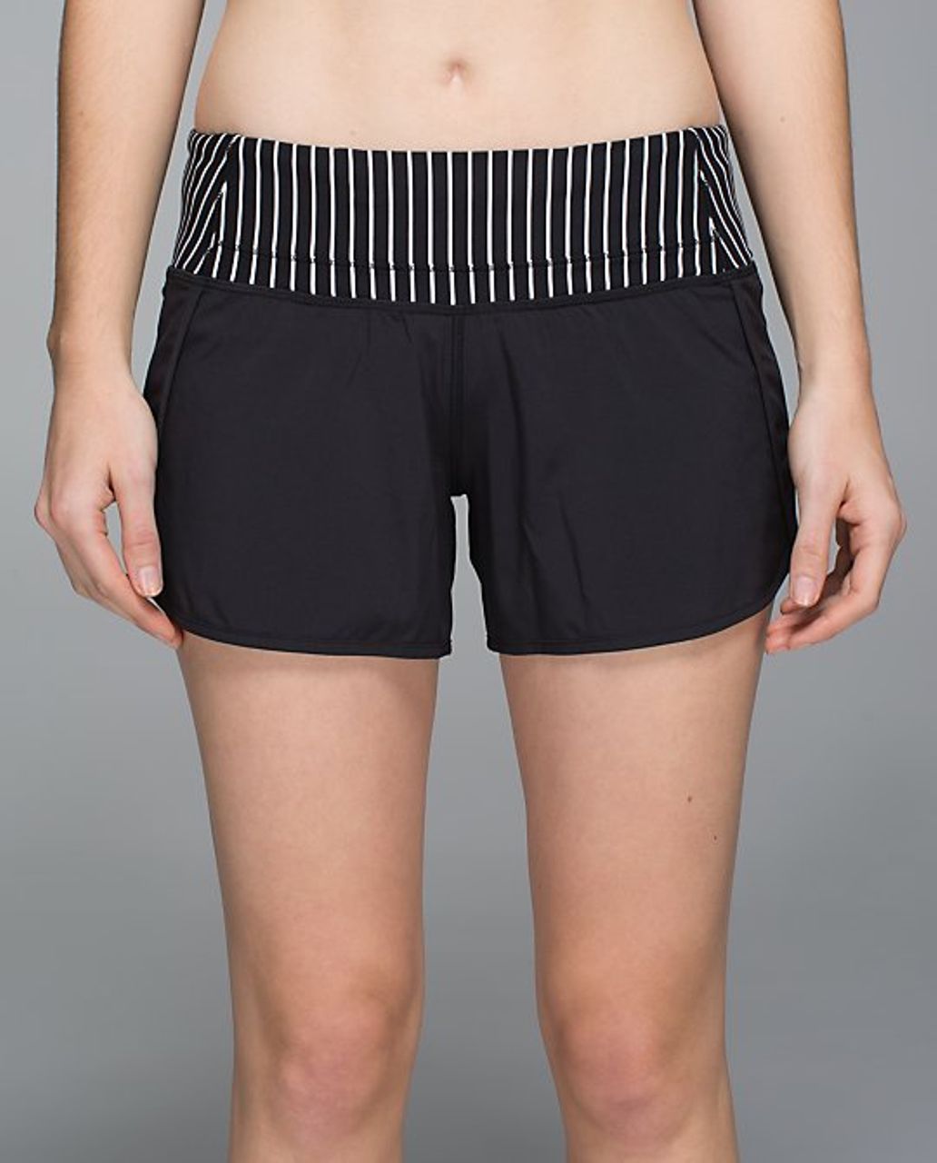 Lululemon Run Times Short - Black / Parallel Stripe White Black