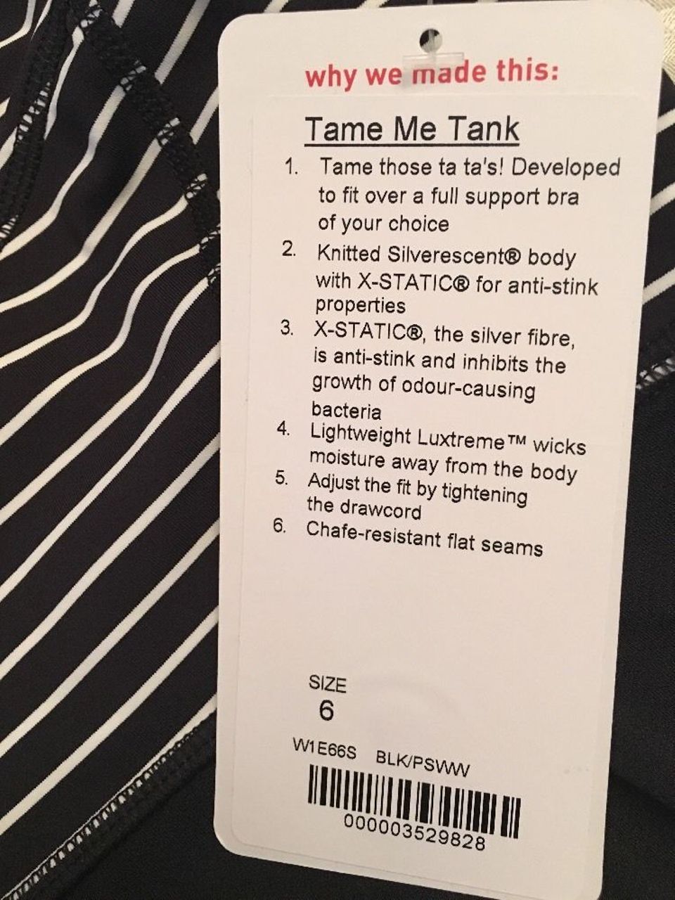 Lululemon Tame Me Tank - Black / Parallel Stripe Black White