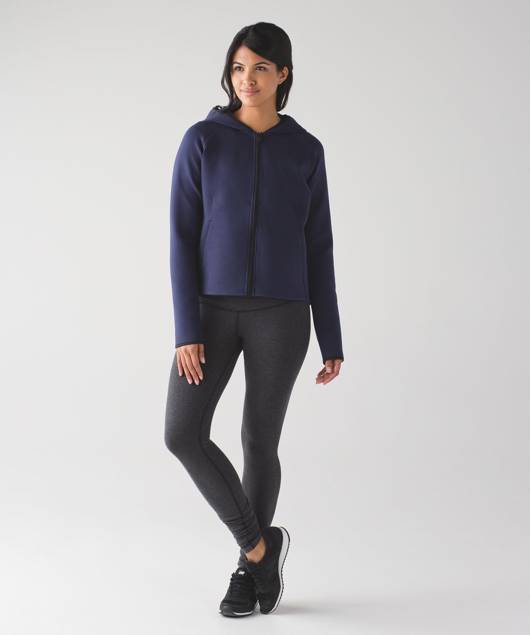 Lululemon Women Activewear Sweatshirt 4 Navy City Bound Hoodie Cropped Full  Zip