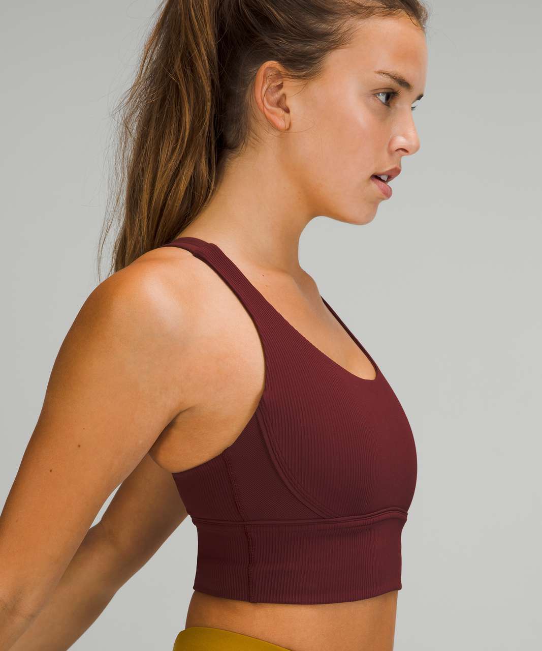 Lululemon Energy Bra Longline Ribbed *Medium Support, B–D Cups - Red Merlot  - lulu fanatics