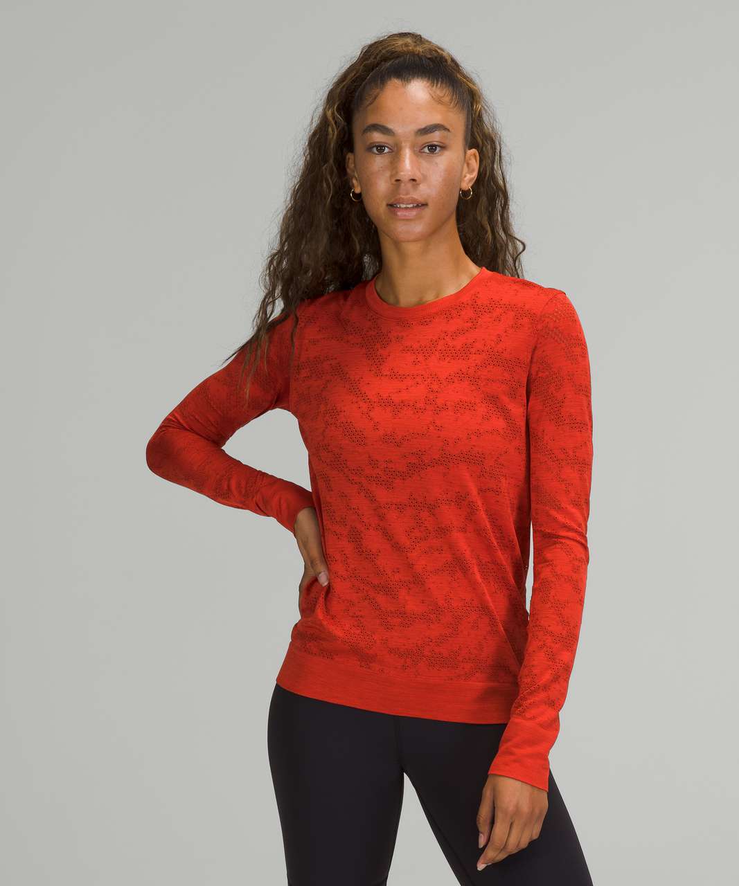 Lululemon Swiftly Breathe Long Sleeve Shirt - Dot Scape Aztec Brick / Autumn Red