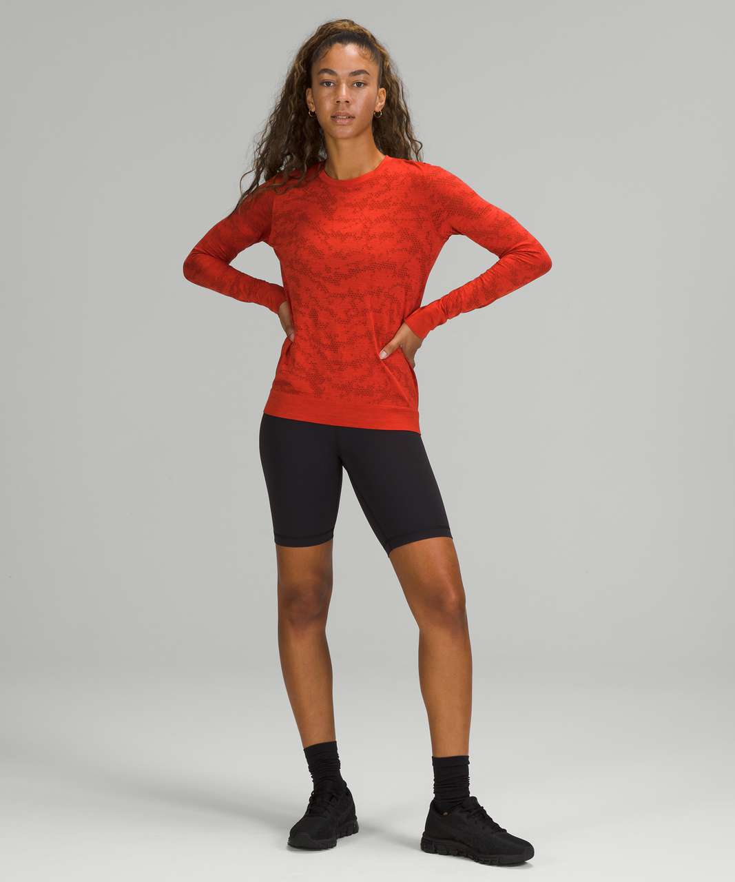 Lululemon Swiftly Breathe Long Sleeve Shirt - Dot Scape Aztec Brick / Autumn Red