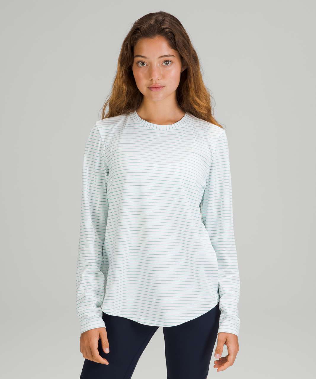 Lululemon Love Long Sleeve Shirt - Synchronise Stripe White Maldives Green